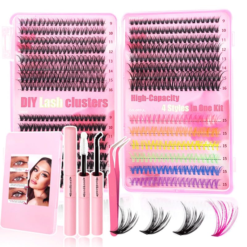 Lash Clusters for Sensitive Eyes: 30D+40D+50D Mixed 9-16mm Hypoallergenic Reusable Eyelash Extensions – Non-Irritating DIY Lashes with Bond Seal & Tweezers – Natural Look