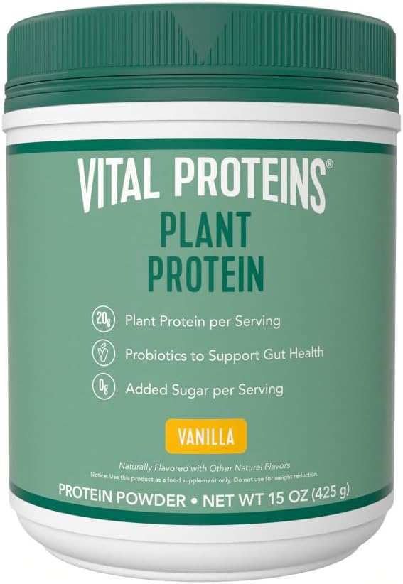 Vital Proteínas Proteína Polvo – 20g Proteína con base vegetal con Chickpea – 1B Probiótico de CFU para la Salud Gut, No Añadido Azúcar – Vainilla, 15 oz