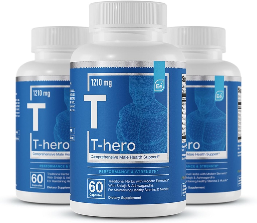 Elementos esenciales Male Health Supplement - Muscle Support & T-Health with DIM, Ashwagandha, Shilajit, More ← T-Hero 60 Vegan Capsules (3-Pack)