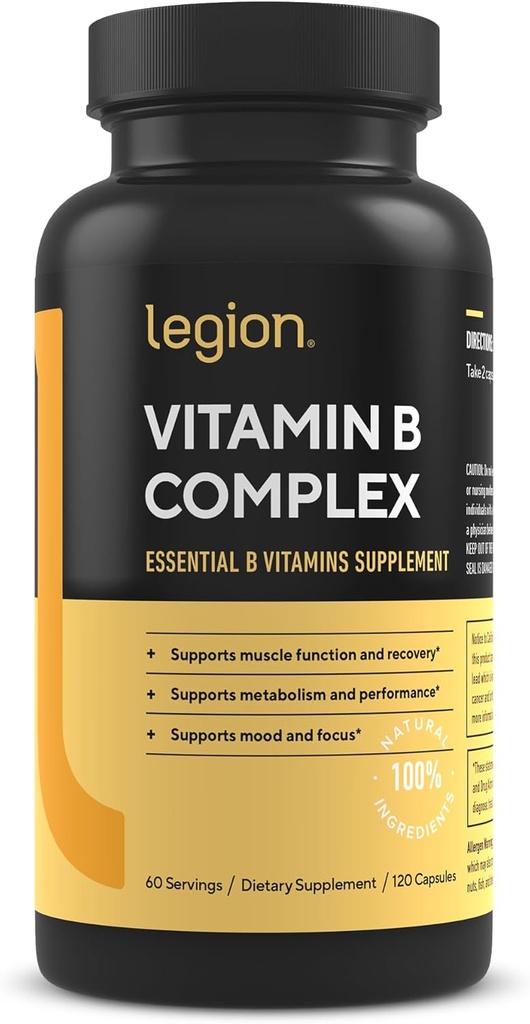 LEGION Vitamina B-Complex (120 cápsulas) - Complejo de Vitamina B con Choline e Inositol Apoya Función Mood & Liver - Vegan B Complejo Vitaminas Apoyo Energía Metabolismo & Función muscular