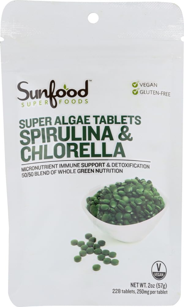 Sunfood Spirulina & Chlorella Super Algae 57 g 228 Tablets