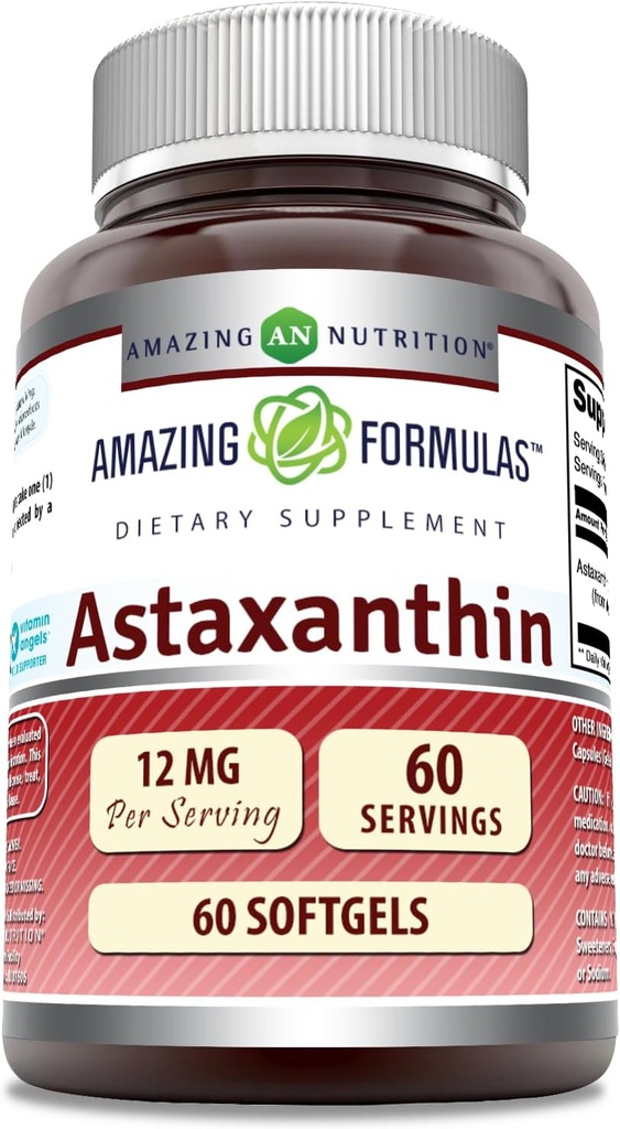 Fórmulas asombrosas Astaxanthin 12 Mg Suplemento Silencio 60 Softgels Silencio No Gluten Libre Silencio Made in USA