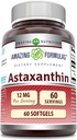 Fórmulas asombrosas Astaxanthin 12 Mg Suplemento Silencio 60 Softgels Silencio No Gluten Libre Silencio Made in USA