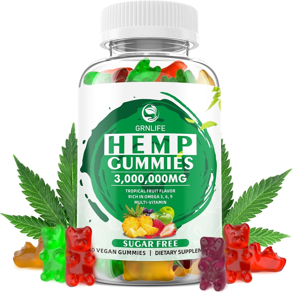 Gafas de cáñamo con alto potencia extracto de aceite de cáñamo puro, 3000000mg suplementos de cáñamo de fuerza extra, 100% cáñamo natural para la paz y la relajación, no GMO, azúcar libre, 60 cuenta
