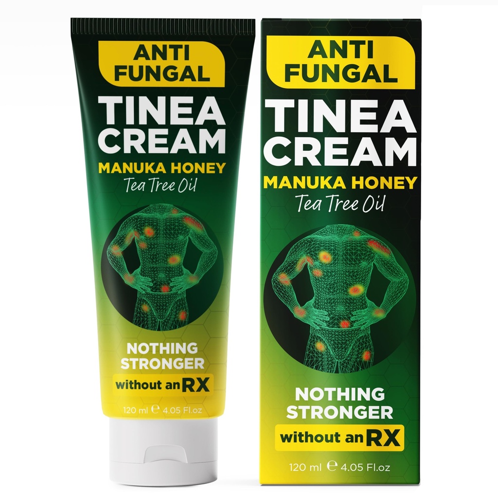 Tinea Versicolor Treatment Antifungal Cream | Relieves Itchy Skin, Ringworm, Jock Itch, Athlete’s Foot & Body Odor, Enriched with Manuka Honey & Tea Tree Oil 120 ml