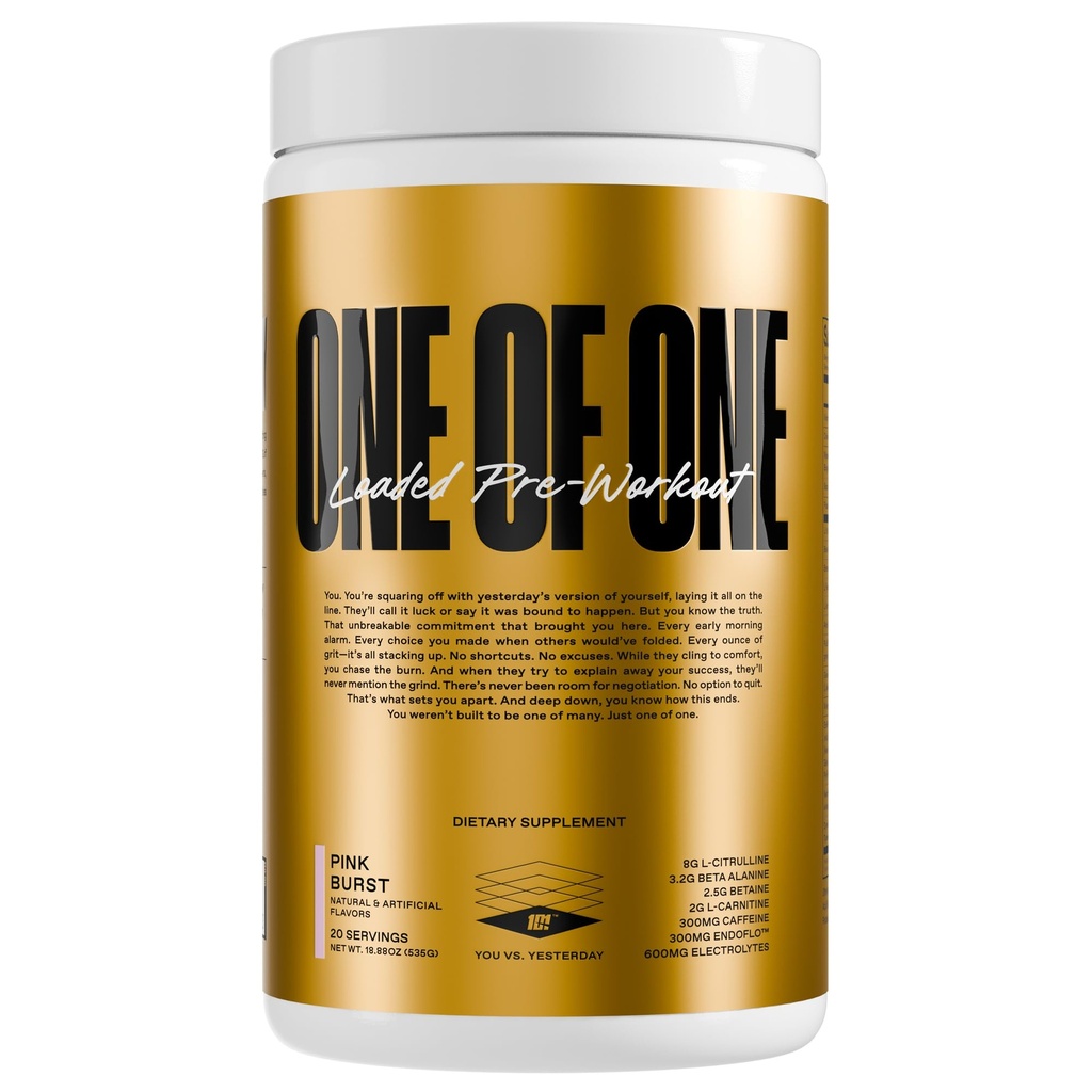 ONE OF ONE Loaded Pre-Workout – High-Stim Energy, Focus & Endurance with EndoFlo™, Genius Pure™ Alpha GPC, NeuroRush™, Dynamine®, No Crash, Gluten Free – Pink Burst