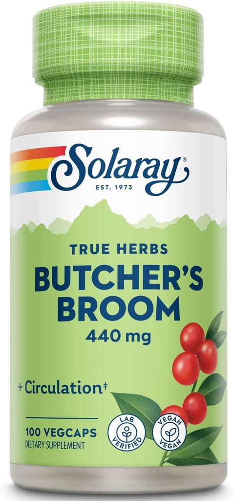SOLARAY Carnicerías Broom 440 mg ← Circulación saludable " Integridad de vasos sanguíneos " Apoyo a las enfermedades no transgénicas, Vegan " Lab Verified  100 VegCaps