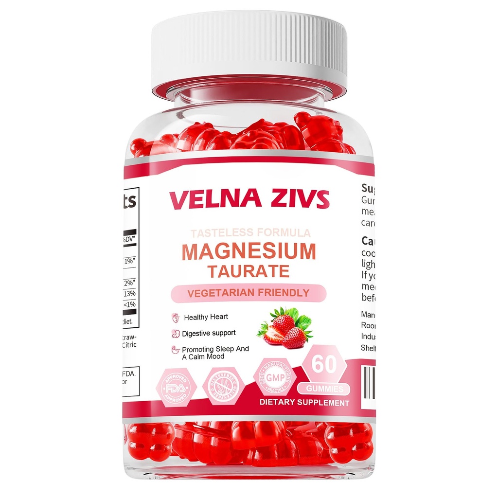 Magnesium Taurate Gummies 1800mg, Magnesium Taurate Suplemento, High Absorption reducida chewable for Kid and Adults, Muscle and Heart Health Support, Vegan, Gluten Free, 60 Condes