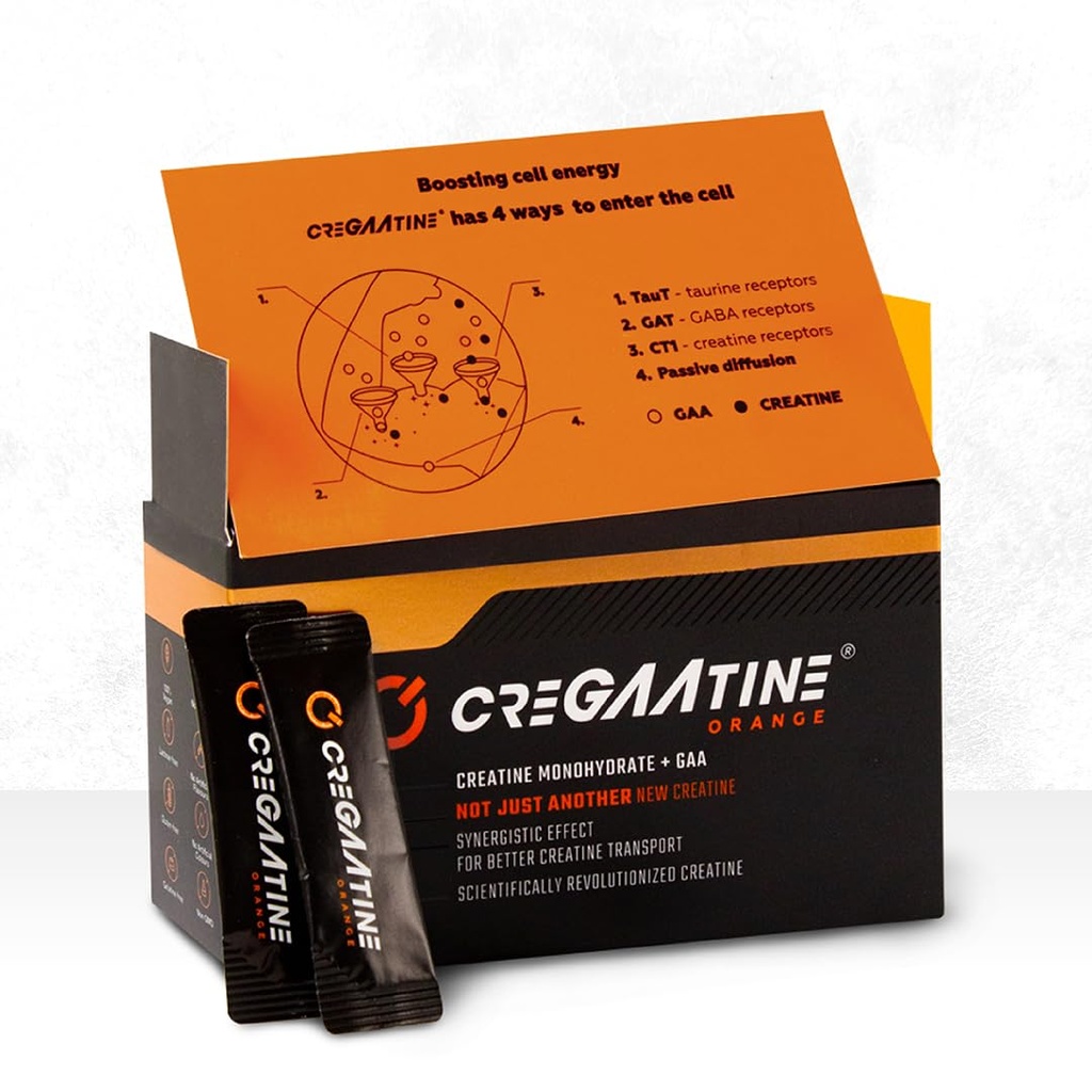 Monohidrato de creatina micronizada + GAA TENIDO Aumentar fuerza, No Retención de agua Silenciosos Memoria " Enfoque " ÚNICO-Serve Packets ANTE 60 Sachets, 30 Serviciones TEN (Sachets, Orange)