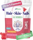 20-en-1 Peluquería y uñas Gummies, Peluquería Biotina Vitaminas para Mujeres & Hombres con 10000 mcg Biotina, Vitaminas A, C, D, E para el Crecimiento del Pelo & Esquí sano, Blanco Peach Flavor, 90 Gummies