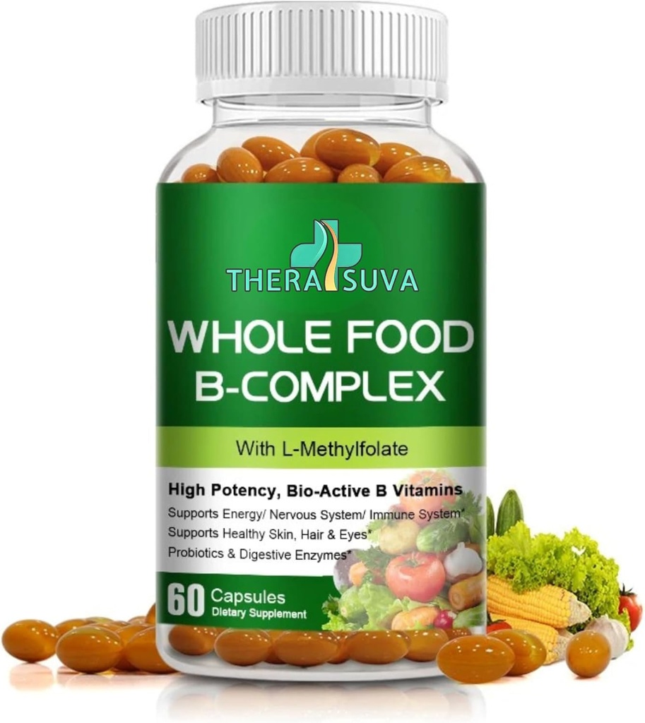 Alimento completo Vitamina B-Complex – 100% Vegan " Planta-Basada, apoya la energía, el metabolismo " Wellness general – 120 cápsulas (60 Day Supply)