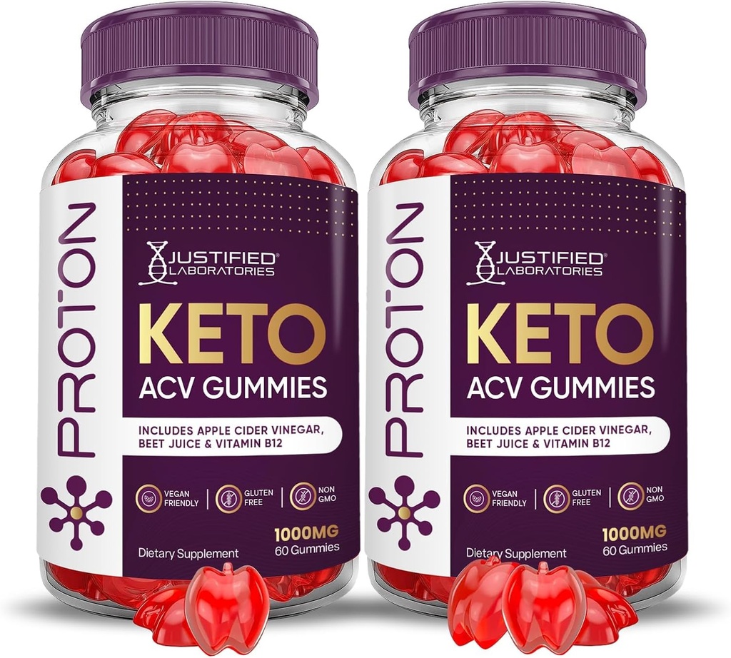 Laboratorios Justificados (2 Pack Proton Protein Keto ACV Gummies Advanced Formula 1000MG Proton Boost Formulado con Pomegranate Beet Juice Powder B12 Vegan Non GMO 120 Gummys