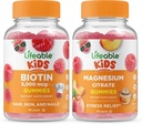 Lifeable Biotin Kids + Magnesium Citrate Kids, Gummies Bundle - Great Tasting, Vitamin Supplement, Gluten Free, GMO Gratis, Chewable Gummy