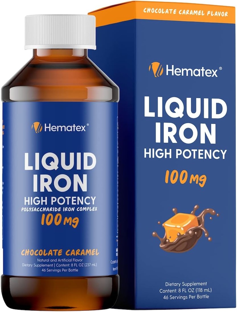 Suplementos de hierro para hombres de alta potencia Hierro líquido para adultos por Hematex - 100mg Polysaccharide Complejo de hierro Suplementos de hierro para anemia y deficiencia de hierro