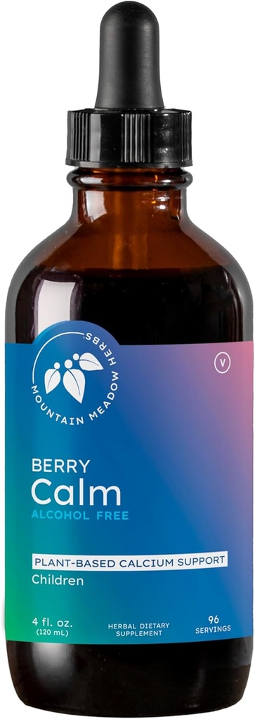 Herbs Berry Calm for Kids – Suplemento herbal de calcio para huesos fuertes, dientes, Focus & Relax, Great Tasting Liquid Formula, 4 oz