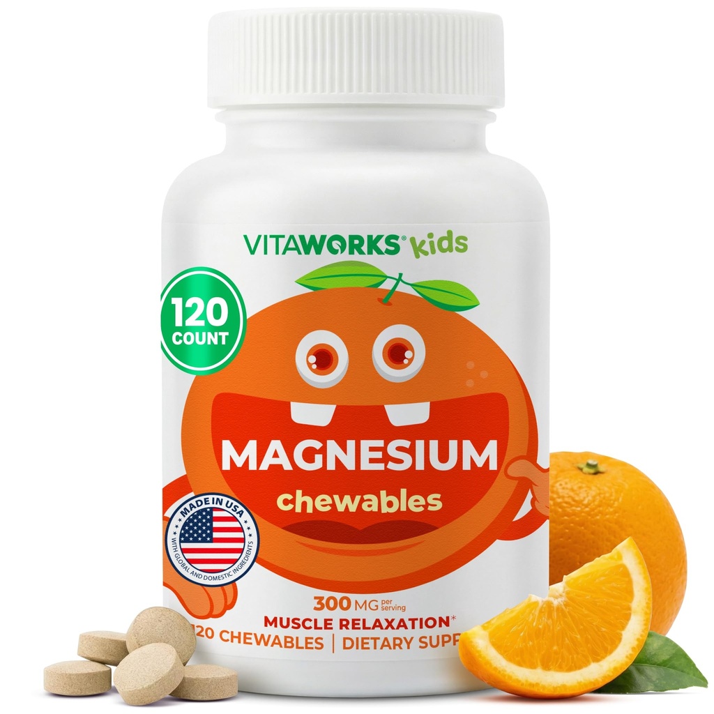 Niños Magnesio Chewable ← Gran Tasting Silencio 300mg Magnesium Suplemento Silencio Vegan, No GMO y Gluten Oxido de Magnesio Libre Suplemento Silencio para la Función Musculo TEN 120 Chewables ANTE Vitaworks