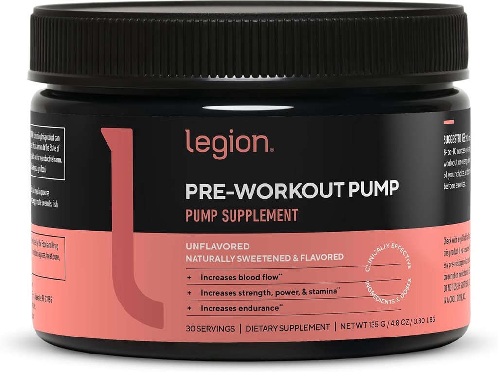LEGION Bomba Pre Workout - Suplemento Arginina Boosts Producción de óxido nítrico - Booster de óxido nítrico ayuda a aumentar la fuerza y la resistencia, promueve la eficiencia muscular mejorada (Desarmado, 30 servicios)