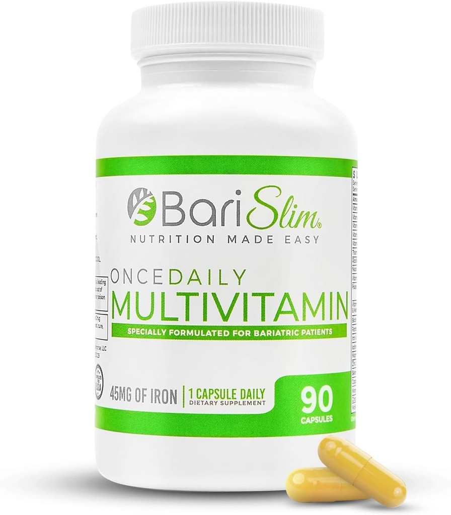 BariSlim Once Daily Bariatric Cápsula multivitamina - 45 mg de Hierro - Vitamina Bariat Suplemento de Cirugía Post-Bariat incluyendo bypass gástrica " Gastric Sleeve TEN 90 Day Supply