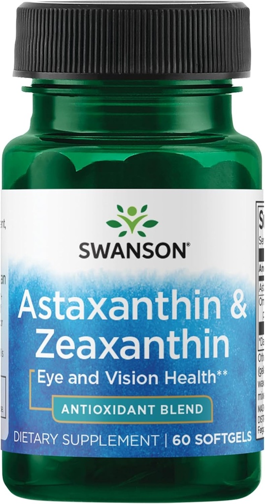 Swanson Astaxanthin " Zeaxanthin Ojo Visión de la piel de cerebro Salud Antioxidante Apoyo Suplemento (Astaxanthin 4 mg & OmniXan Zeaxanthin 4 mg) 60 Softgels Sgels