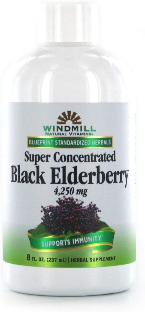 Molino de viento Vitaminas Naturales Super Concentrado Elderberry Negro, Soporta Sistema Inmunitario, Rico en Antioxidantes, 8 Fl Oz