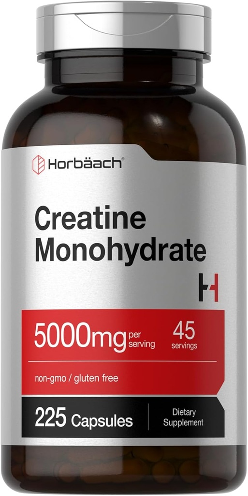 Horbäach Creatine Monohydrate Silencio 5g  225 Capsules ← No GMO, Gluten Free Supplement