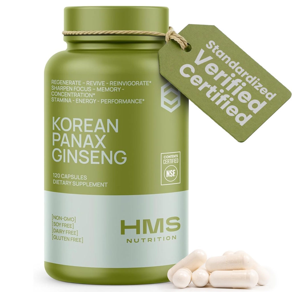 Coreana Red Panax Ginseng 2000mg 120 Vegan Capsules Super Strength Extracto NSF Suplementos certificados, High Ginsenosides apoya Energía, resistencia, rendimiento y claridad