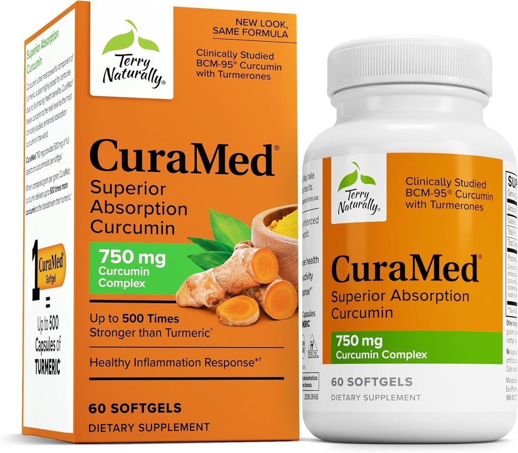 [BRSWIYYDOIDGMGY7] Terry Naturalmente CuraMed 750 mg - Suplemento antioxidante para el apoyo a la salud del cerebro y el corazón - Suplemento con Complejo de Curcumina de alta potencia - Kidney, Liver & Immune Health Support - 60 Softgels (1 Pack)