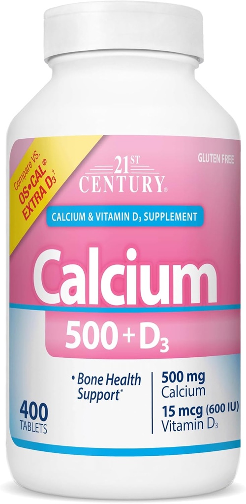 Vitaminas del siglo 21 Calcio 500 más cápsulas D adicionales, 400 condes