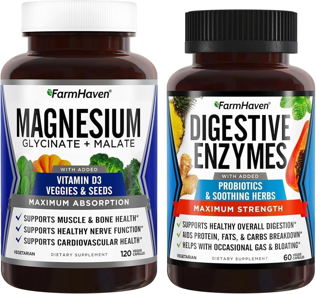 FarmHaven Enzymes Digestivos con 18 Probióticos & Herbs Magnesium Glycinate & Malate Complex