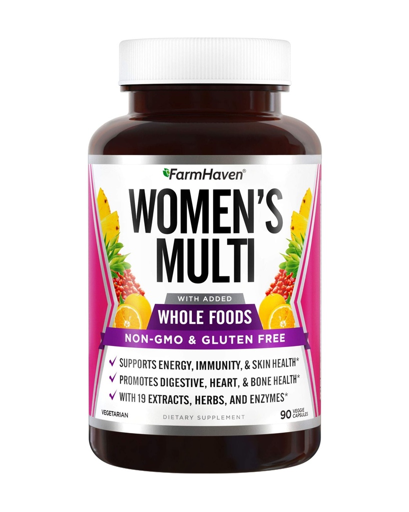 FarmHaven Multivitamínico para Mujeres TENIDO 22 Nutrientes Esenciales, Frutas y verduras Mujeres Multivitamínicas TENIDO Alimento completo Multivitaminas Energía, Inmune, Salud del Corazón ← Mujeres Vitaminas diarias - 90 cápsulas