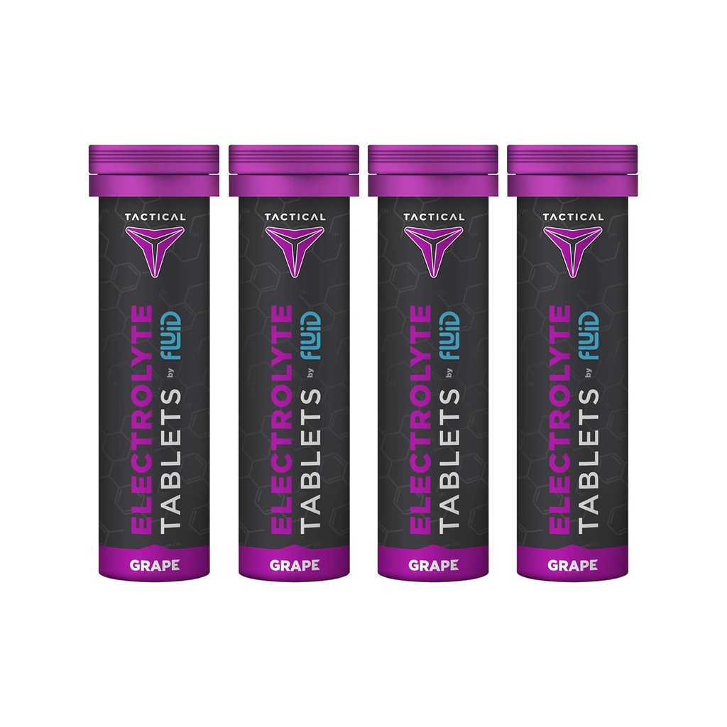 [BRSWYGILDN6GCCTF] Fluid Tactical- Effervescent Hydration Tablets, Electrolyte Replacement " Dehydration Prevention, 4 Pack, 40 Tablets (Grape)
