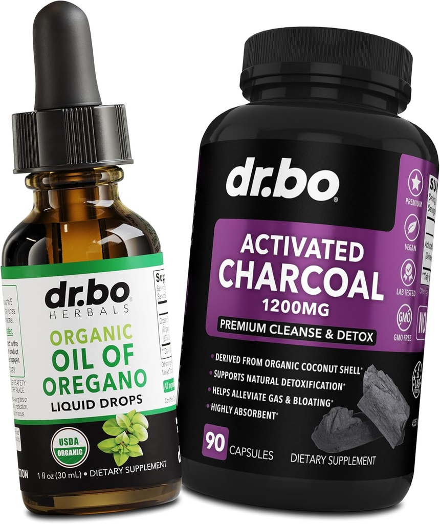 Oregano Aceite de gotas líquidas orgánicas " cápsulas de carbón - Aceite de gotas de orégano Extracto de Tintura " Píldoras de carbón para gas estomacal