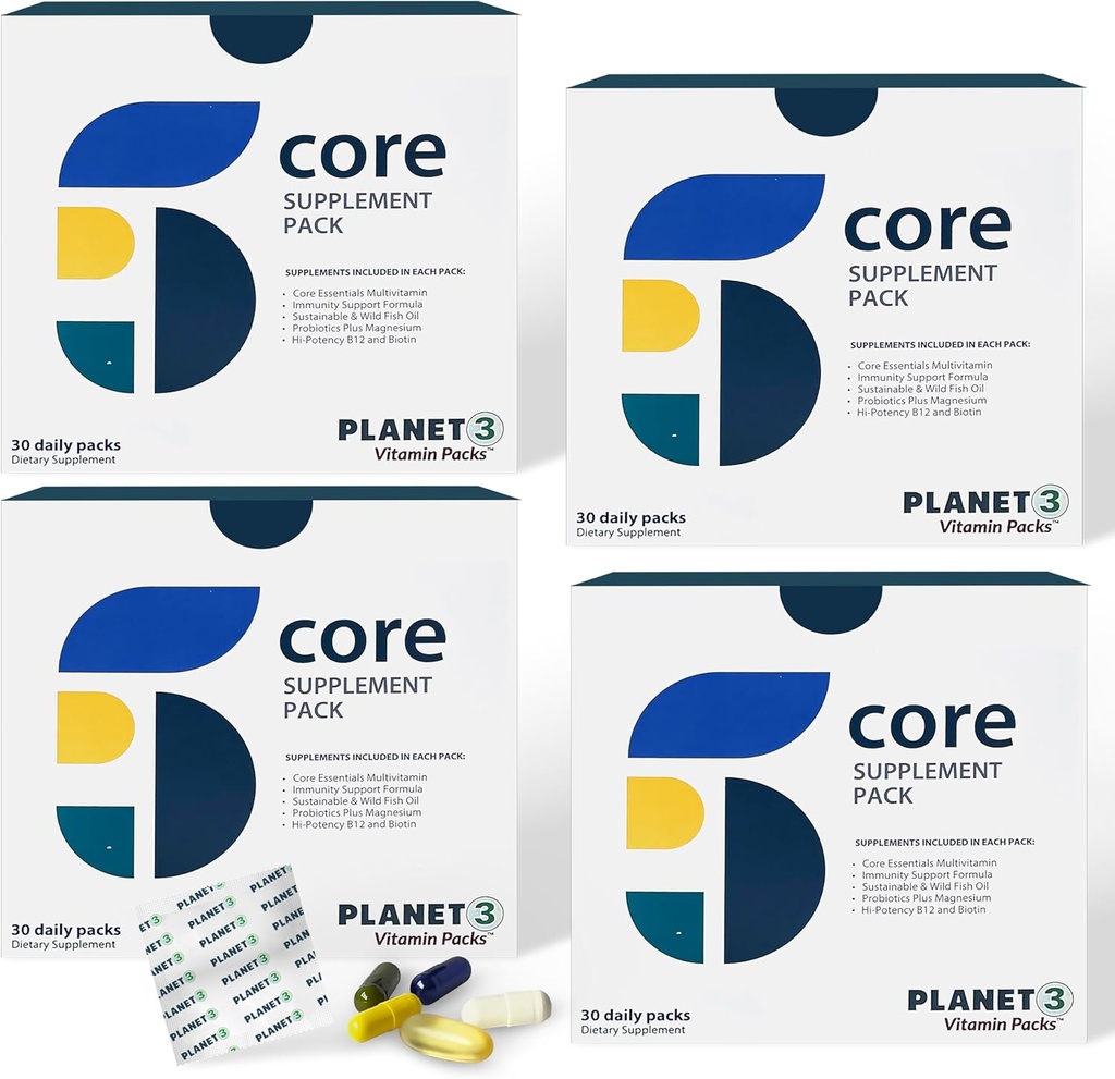 Planeta 3 Paquetes de vitaminas, Vitaminas diarias para Hombres, Energía, Inmune & Heart Support ¦ Multivitamin, Vitamina D, Omega 3, Probióticos, Biotina, B12 & Más ← Suplementos básicos latitud 120 Paquetes diarios