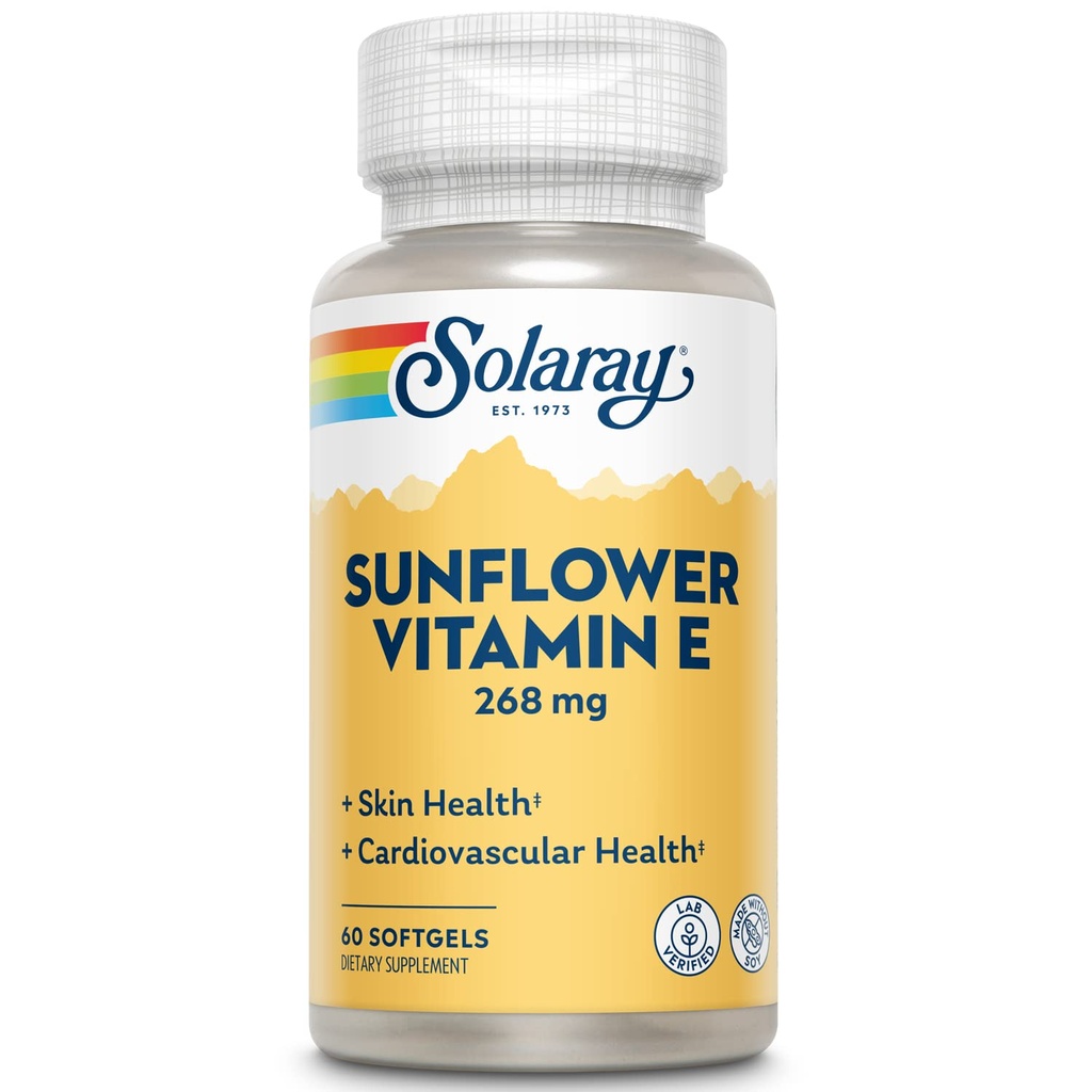 SOLARAY Sunflower Vitamin E 268 mg (400 IU) Softgels | Antioxidant Support for Skin, Heart & Immune Health | 60 Softgels