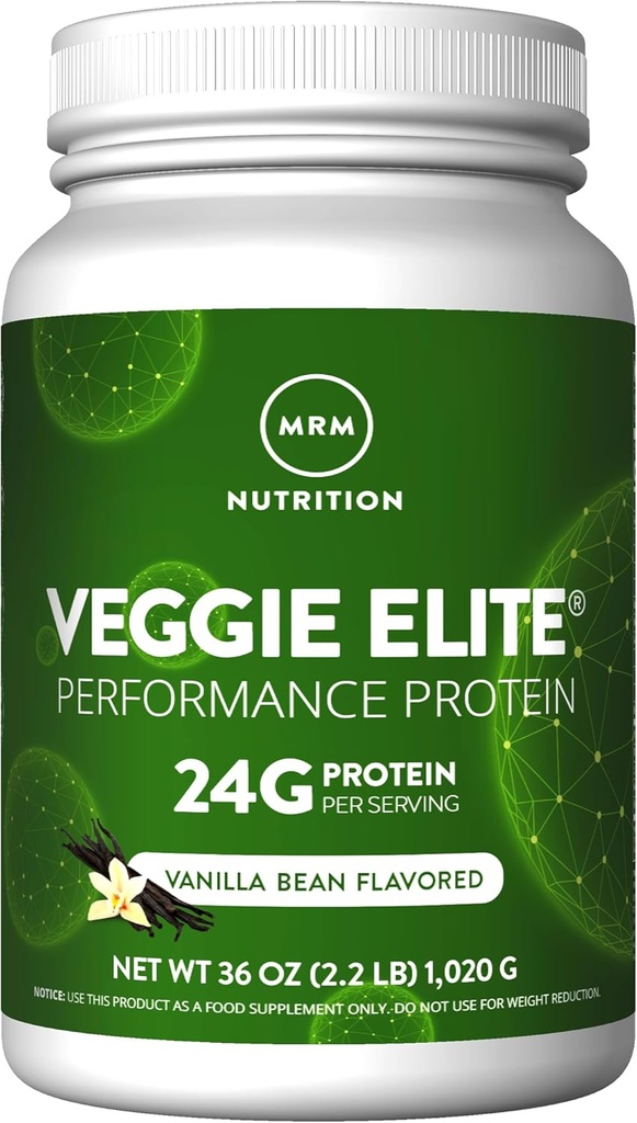 MRM Nutrición Veggie Elite Performance Protein ← Vanilla Bean Flavored Previous Plant-Based Protein tolera Easy to Digest Silencio with BCAAs habit Vegan + Gluten-Free ← Tested clínicamente vidas Enzimas digestivas  30 Servings