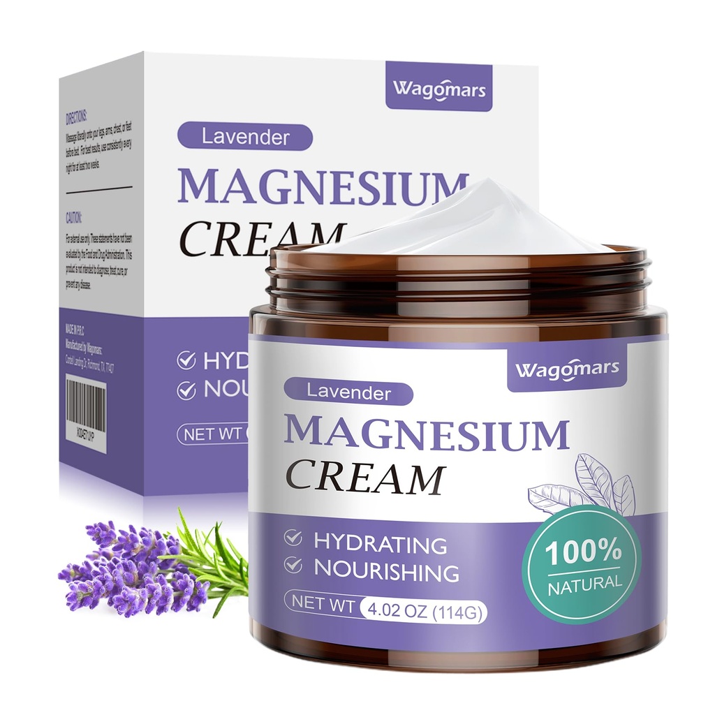 Crema de magnesio para el sueño - Loción natural de magnesio tópico para dolores de piernas, relajación muscular, calma - tiempo nocturno mantequilla corporal para la hidratación profunda - seguro para niños (Lavanda)