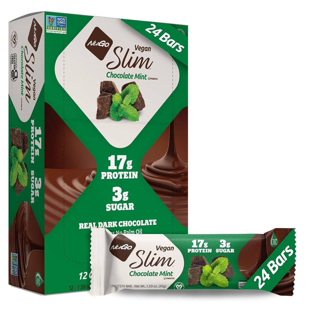 [BRSWY2QODIAWAETL] Nugo Slim Dark Chocolate Mint, 18g Vegan Protein, 3g Sugar, 6g Fiber, Low Net Carb, Keto Friendly, Gluten Free, 24 Condes