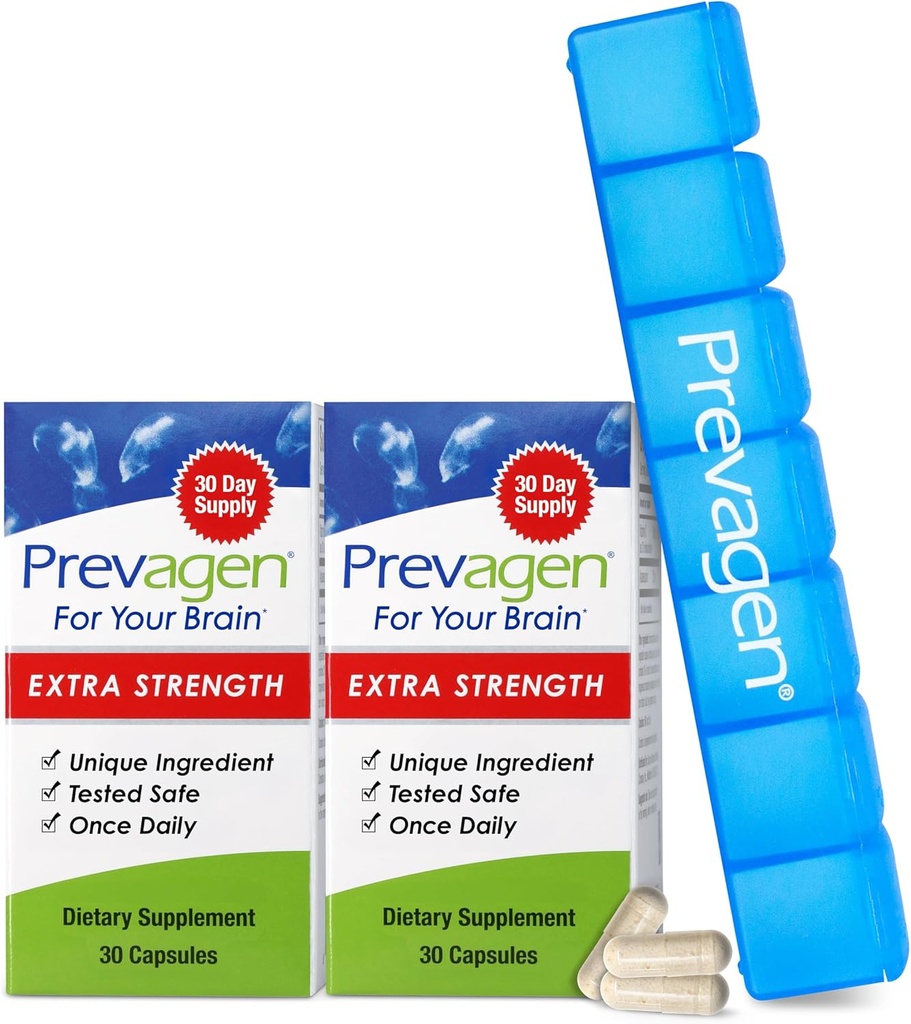 Prevagen Extra Strength - 30 Capsules ←2 Pack permanente Formulado para su cerebro Ø 20 mg de Apoaequorin Plus Vitamina D3 con 7 días de píldoras