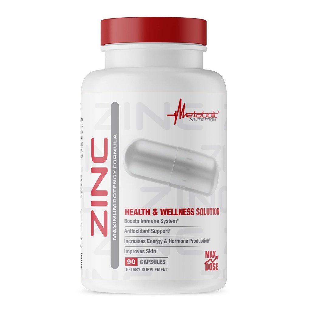 Suplemento Zinc por Nutrición Metabólica, 75 mg, 90 cápsulas de zinc, soporta la función del sistema inmune w/óxido de zinc