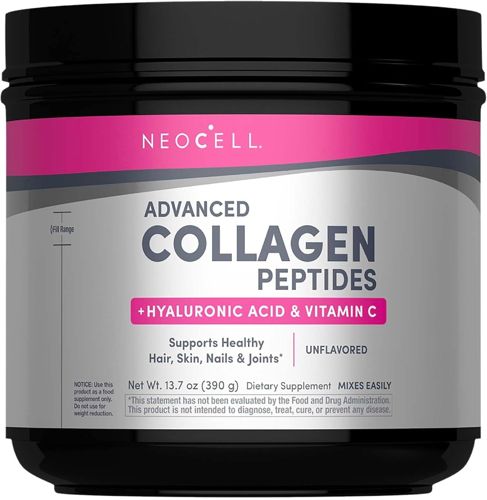 NeoCell Super Collagen Peptides TEN 13.7 oz TENIDO Grassfed Bovine TENIDO Con Ácido Hialurónico y Vitamina C ANTE NO GMO, Gluten & Soy Suplemento Libre
