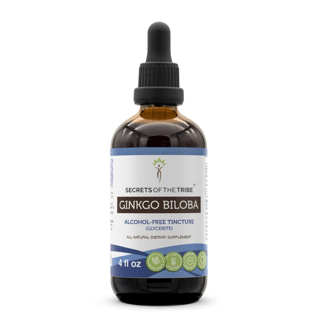 Secrets of the Tribe Ginkgo Biloba Tincture Alcohol-Free Extract, High-Potency Herbal Drops, Tincture Made from Ginkgo Biloba Positive Cognition 4 oz