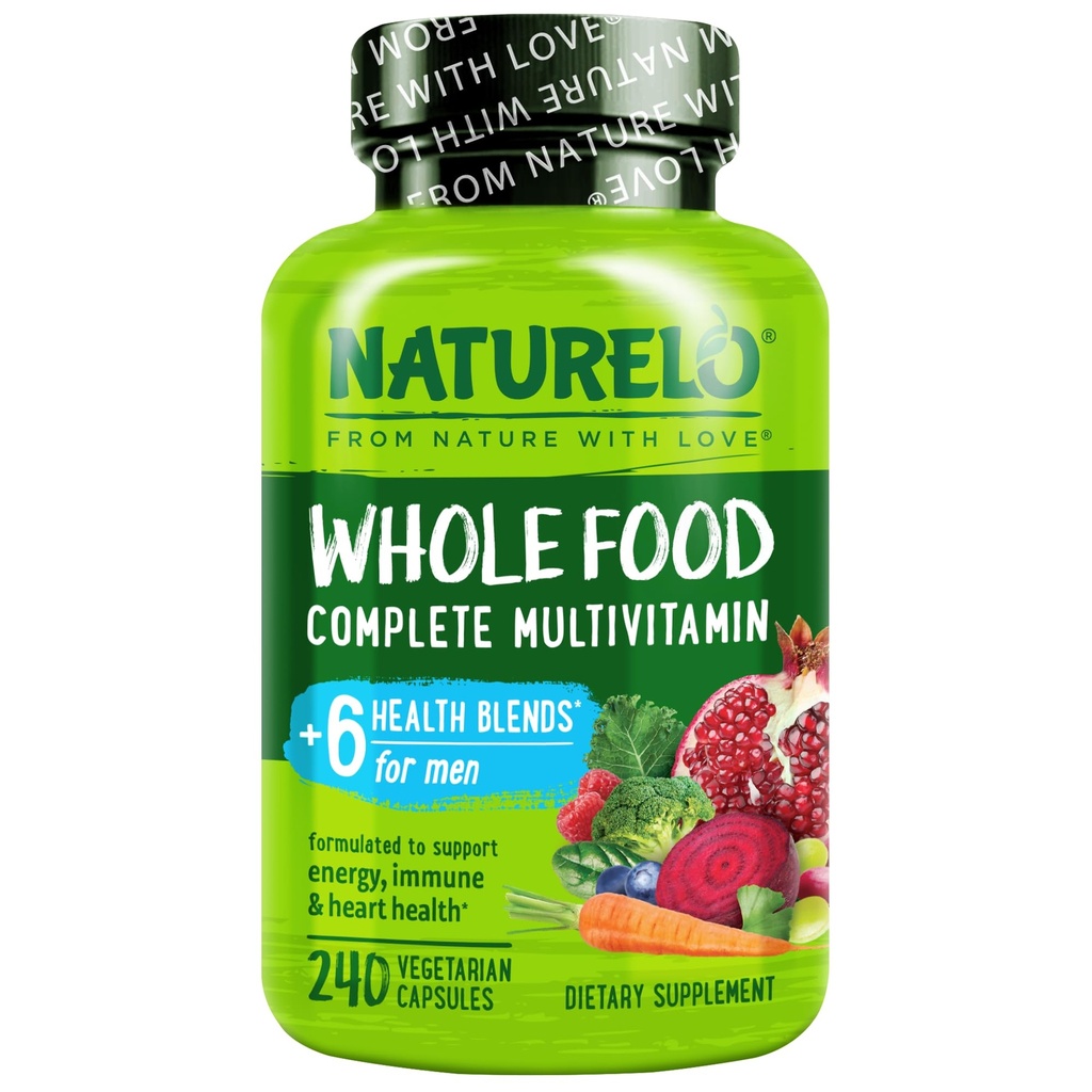 NATURELO Mens Multivitamins - One Daily Multivitamin for Men with Vitamins, Minerals & Organic Whole Foods, Boost Energy & Health, Non-GMO, 240 Vegetarian Capsules