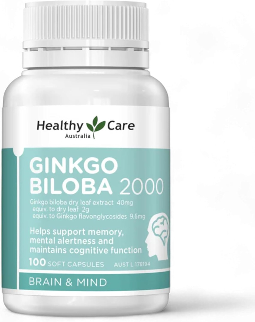 Saludable Ginkgo Biloba 2000mg 100 Capsules Australian Made