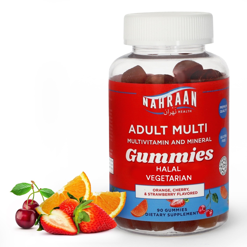 Vitaminas Halales para Adultos - Multivitaminas Halales para Hombres Mujeres - Vitamina A, C, D, E, B6, B12 - Vegetariano, Gummies Halales - 90 Conde