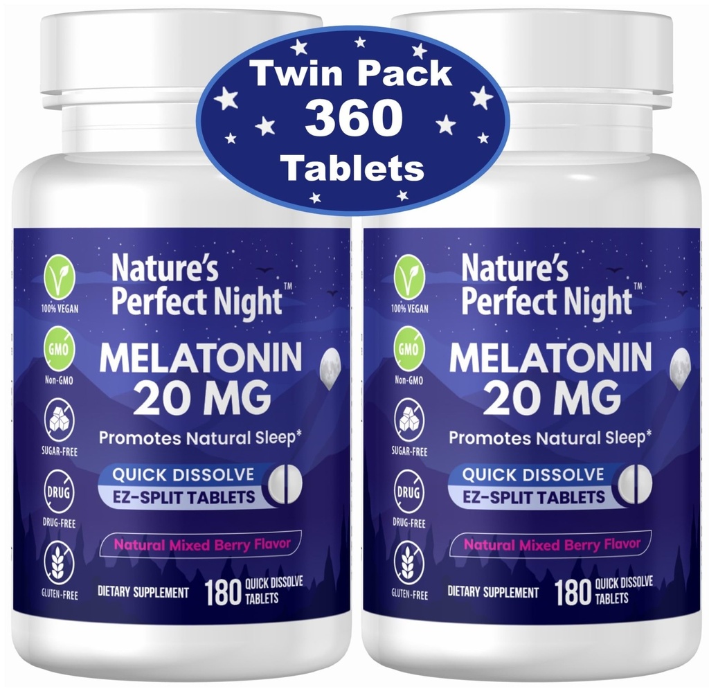 La noche perfecta de la naturaleza ← Melatonin 20mg  180 Quick Dissolve Tablets, 2-Pack ← Natural Mixed Berry Flavor ANTEHigh Potency ← Sugar Free TEN Gluten Free TEN 2 Conde