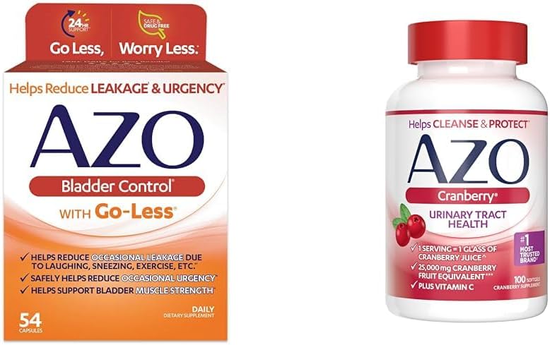 Control de la vejiga AZO con suplemento diario de Go-Less _ Ayuda a reducir la frecuencia ocasional " Leakage " 54 Conde Cranberry Urinary Tract Health ← 100 Softgels
