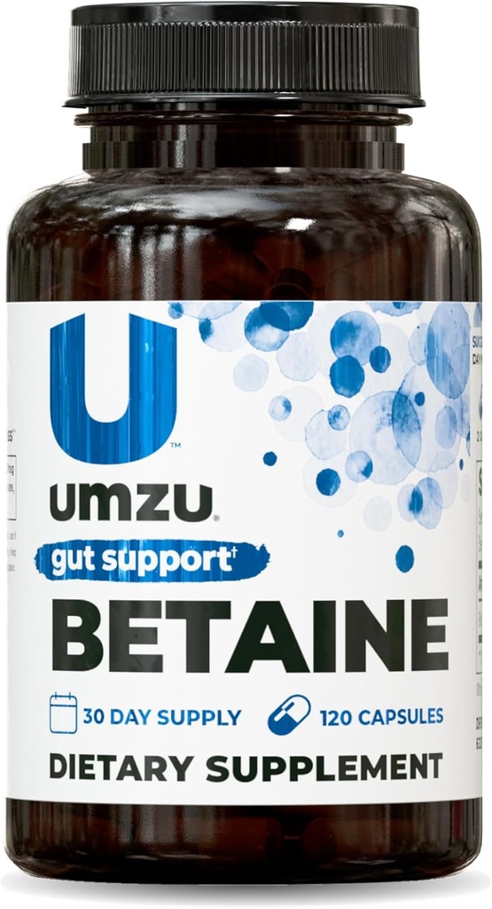 UMZU Betaine HCl Suplemento Silencio Apoyo Digestivo, Gastric Comfort, Nutrient Absorption " Cardiovascular Support peru Natural Digestion " Gut Health Aid (120 Capsules)