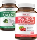 Super Greens " Hawthorn Extract (3-Month Supply) Super Berry Blend Bundle of Organic Super Greends Powder - Completo Superfood " Hawthorn Berry 4:1 Extract - High Strength Extract (180 cápsulas)
