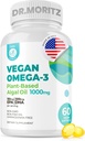 DR. MORITZ Vegan Omega-3 Softgels para adultos y niños, Hecho de aceite de algas con DHA EPA, pequeños Algas Omega 3 Suplementos, Vegan, 60 Cuenta