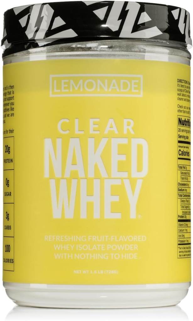 NAKED Clear Whey Protein Isolate, Lemonade Protein Powder Isolate, No Gmos O Sweeteners artificiales, Sin gluten, Libre de soja - 28 Servimientos